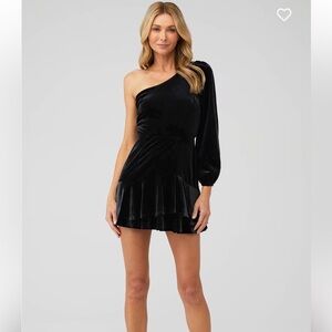Yumi Kim Black Velvet One-Shoulder Mini Dress